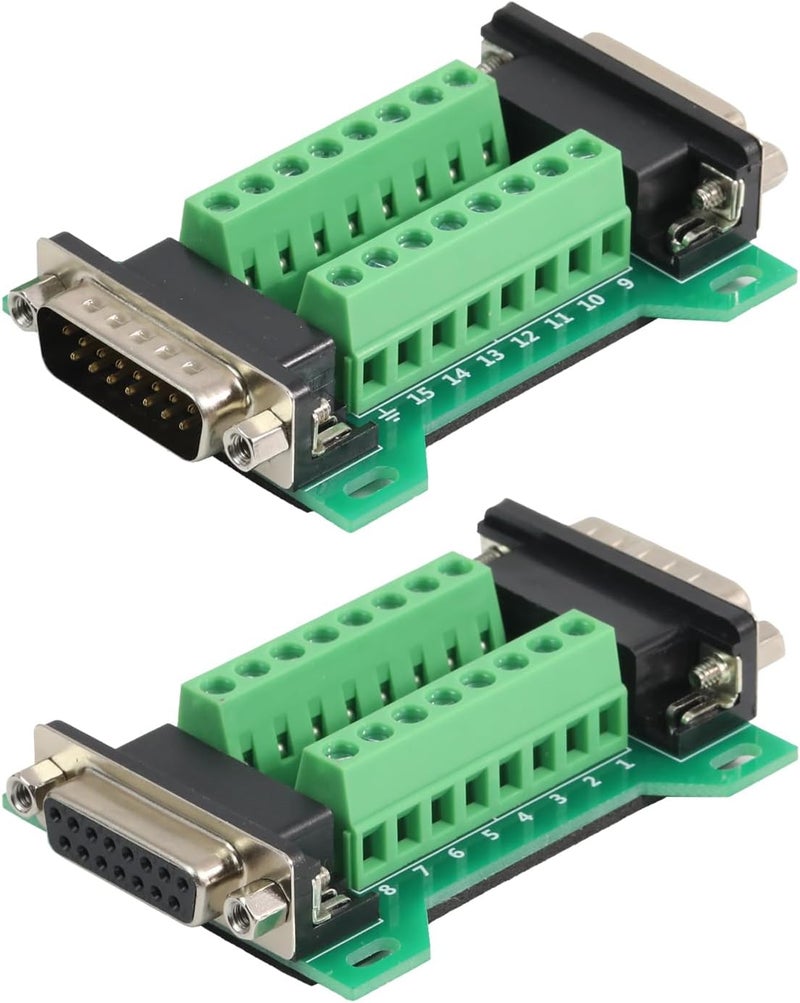 Willwewon 2PCS DB15 Male Female Connector in One Breakout Board, RS232 D-SUB Serial to 15-pin Port Adapter Module - Image 1